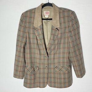 Vintage Mister Leonard Beige Brown Pink Blue Houndstooth Plaid Blazer S Academia